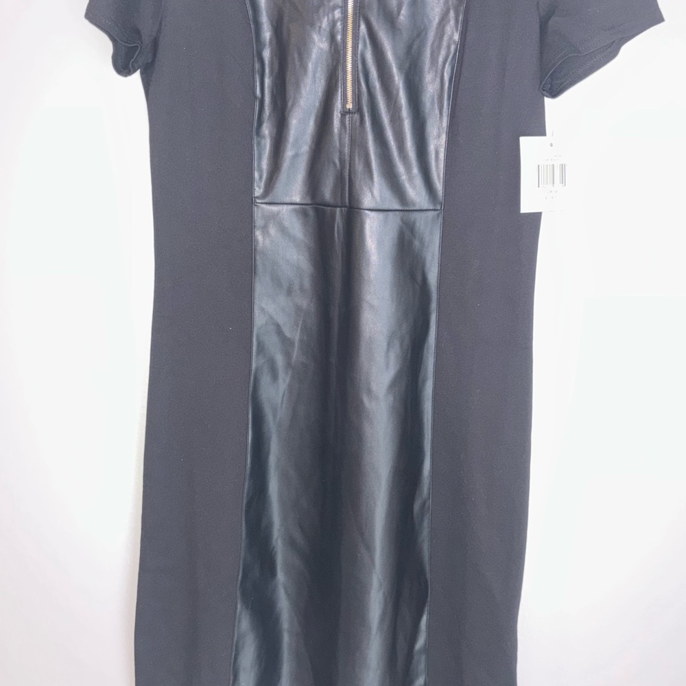 Ellen Tracy Black Faux Leather-Front Mini Dress - Picture 2 of 9